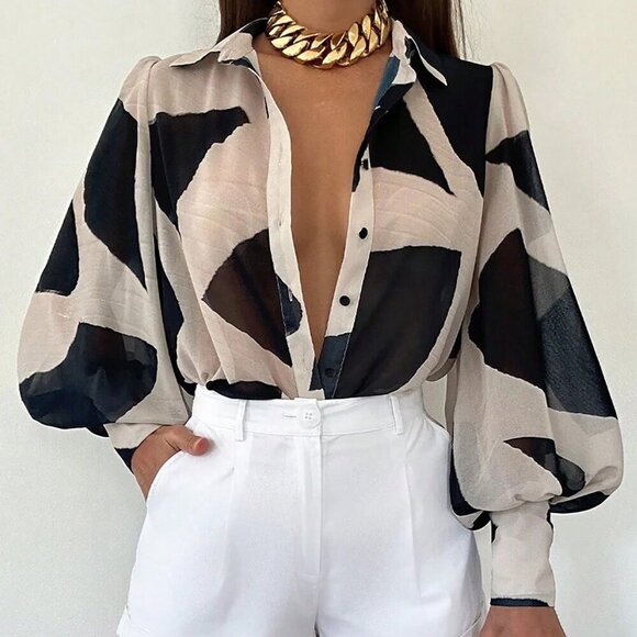 Tops - Women's Allover Print Button Front Shirt